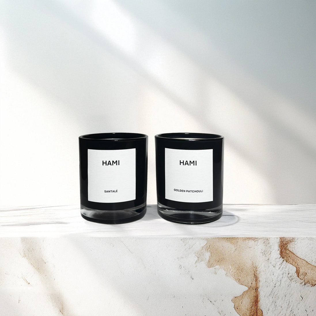 Hami Santal Sandalwood and Golden Patchouli Woody Oud Lavender Jasmine Cloves Cedarwood Cardamom Soy Wax Scented Candle.